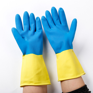 Pas cher Noir Bleu Industriel Ménage Contraste Deux Couleurs Résistant À L'huile Résistance Chimique Latex Caoutchouc Lavage Propre Gants De Travail - Product Image 4