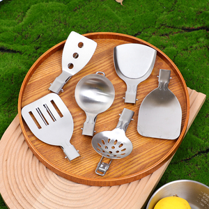 Pequeña cocina pan bistec cocina plana <span class=keywords><strong>Mini</strong></span> panqueques espátula plegable de acero inoxidable pala para freír para herramientas de Camping al aire libre - Product Image 3