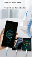 Câble USB rétractable universel de 1,5 m pour charge rapide, chargeur de voiture, câbles de données à ressort pour téléphones iOS, Android et ordinateurs