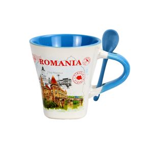 Taza de Cerámica con Diseño Personalizado, Impresión Personalizada, Recuerdo Turístico de Rumania, Taza de Café con Cuchara - Product Image 4