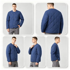 OEM Heren Gewatteerde Voeringjas Mat Nylon Stof Ronde Hals Knoopsluiting Lichtgewicht Casual Voeringjas Op Maat Merk - Product Image 6