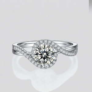Anillo de boda redondo de oro blanco con diamantes para mujer, anillo de joyería de compromiso nupcial de diseño de lujo - Product Image 1