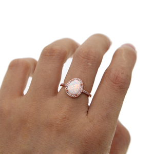 Promotion bague en opale de feu <span class=keywords><strong>blanche</strong></span>, bijoux personnalisés, grande <span class=keywords><strong>pierre</strong></span> rose or, <span class=keywords><strong>pierre</strong></span> unique, bijoux vintage modernes - Product Image 4