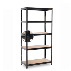 رفوف تخزين معدنية سوداء قابلة للتعديل والتركيب بدون براغي، 5 طبقات، متينة وقابلة للتكديس، مناسبة للمستودعات - Product Image 4