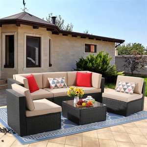 Meistverkauftes L-förmiges Eck-Terrassensofa aus Korbgeflecht Kleines Outdoor-Sektionalsofa für Garten und Hinterhof - Product Image 2
