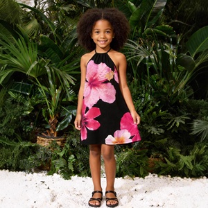 Vestido de Verano para Niña con Estampado Floral Rosa, Espalda Descubierta, Base Negra, Ideal para Vacaciones en la Playa - Product Image 4