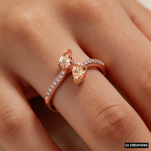 Rose Gold Morganite Pear Cut Butterfly <b>Ring</b> Pave Setting Prong Engagement Women's Romantic Gemstone Fine Jewelry - Product Image 5