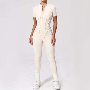 Combinaison <span class=keywords><strong>femme</strong></span> à manches courtes, dos ouvert, demi-zip, <span class=keywords><strong>une</strong></span> pièce, jambe longue, jersey doux, vêtements <span class=keywords><strong>femme</strong></span>, vêtements de <span class=keywords><strong>sport</strong></span>, combinaison de yoga - Product Image 2