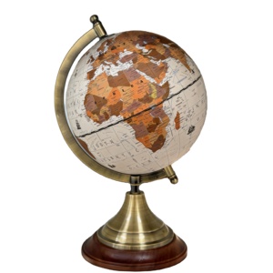 Globo Terráqueo Antiguo Vintage con Base de Metal Bronce y Base de Papel, Adorno Decorativo Geográfico de Escritorio - Product Image 1