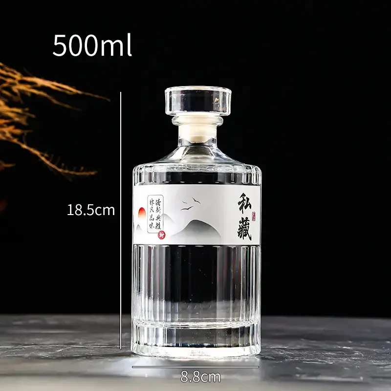 絶妙な透明な正方形の空の100ml 500ml 700ml 750mlウィスキーラムブランデーXOスピリットガラスボトル、スパイラルコルク付き