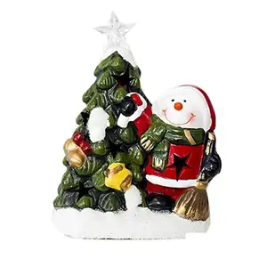Weihnachts baum Santa Claus Desktop Ornamente-Handgemachte Keramik puppe mit LED, festliche Dekoration für Zuhause und Büro