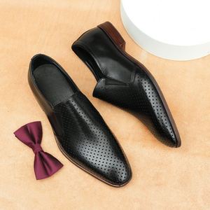Business Perforated Genuine Leather Men's Slip-On <b>Shoes</b> Anti-Slip Soft Breathable Summer Autumn Hard-Wearing <b>Height</b>-<b>Increasing</b> - Product Image 3