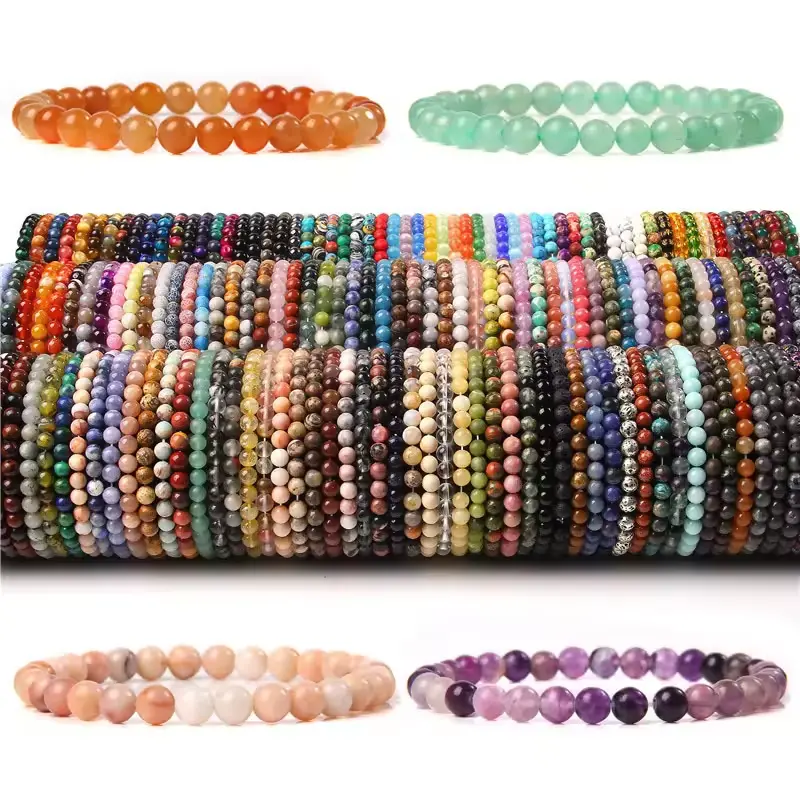 Bracelets de perles rondes en pierre naturelle 6mm 8mm 10mm chaîne de main d'agate bracelets de perles de cristal de pierres précieuses pour femmes et hommes