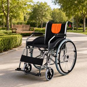 Fauteuil roulant manuel léger et portable avec freins à main doubles, pneus solides en PVC de 8 pouces et en PU de 24 pouces, chaise roulante pliable en aluminium - Product Image 1