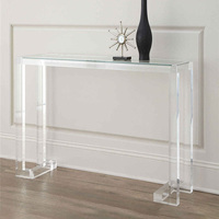 Table console moderne de luxe en acrylique avec plateau en verre, montage facile, design gain de place pour entrée, couloir et salon
