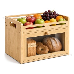 Boîte à pain en bambou avec fenêtre de visualisation, conteneur de stockage alimentaire noir naturel, étagère de cuisine pour fruits et légumes - Product Image 2
