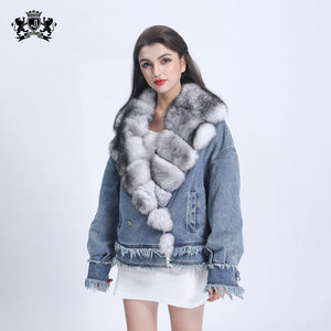 New Arrivals Fashion Jean Coat Fur Lining Winter Coat Wholesale Thick <strong>Women</strong> Fox Collar Parka <strong>Denim</strong> Fur <strong>Jacket</strong> - Product Image 2