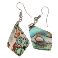 Boucles d'oreilles pendantes en laiton plaqué argent avec coquille d'ormeau en forme de losange pour femme, 53 mm, 21x31 mm, 1318637