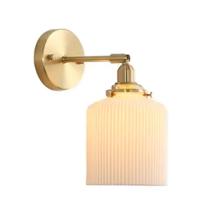 Wall Sconce Simples Sala De Jantar Espelho Do Banheiro Lâmpada De Parede De Cerâmica Nordic Brass Front Bedside Banheiro Latão Lâmpada De Parede