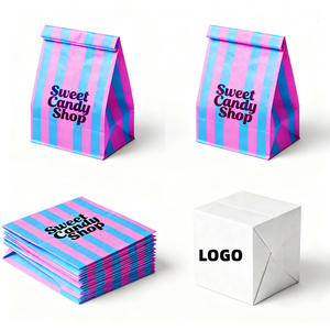 Pochette de sac <span class=keywords><strong>plat</strong></span> en papier blanc artisanal de <span class=keywords><strong>beurre</strong></span> avec LOGO personnalisé Sacs en papier kraft à rayures blanches et brunes pour nourriture - Product Image 3