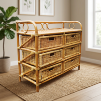 Oferta Especial: Estante de Almacenamiento de Ratán Natural con 6 Cajones, Estilo Boho, para Dormitorio y Sala de Estar, Precio al por Mayor