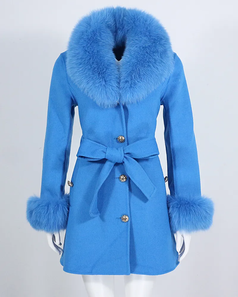 OFTBUY 2023 Early Autumn New Arrival Luxury Cashmere Wool Blends Coat Middle-longth Fox Fur Scarf Collar Woolen Coat