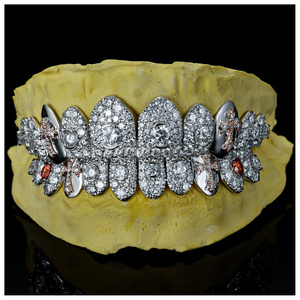 <span class=keywords><strong>Grillz</strong></span> Hip Hop Iced en forme de croix, personnalisé en usine, avec moissanite rouge VVS, 10 sur 10, en argent S925 et or massif certifié 10k 14k 18k - Product Image 1