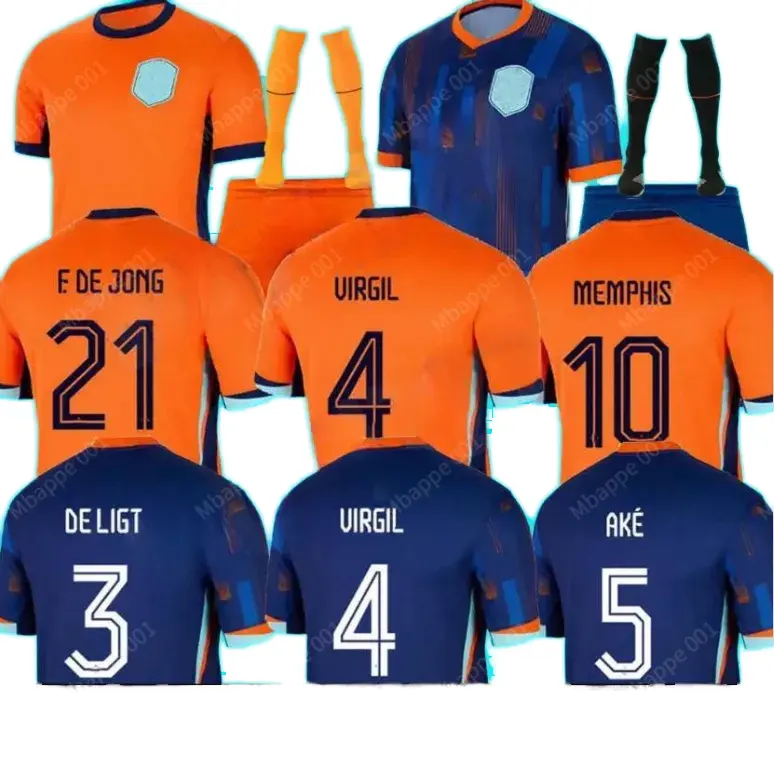 Memphis 25 Kids Heren Jersey Voetbal Nederland Europese Beker 23/24 Holland Club Met Jong Virgil Dumfries Bergvijn Naam