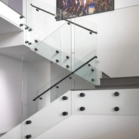 EKOO Garde-corps moderne pour escalier en verre trempé sans cadre, design intérieur/extérieur, avec support en acier inoxydable