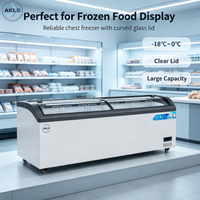 Congélateur commercial à double porte vitrée incurvée pour îlot de présentation -18°C ℃ ~0 ℃   Congélateur à refroidissement direct pour la vente au détail en supermarché