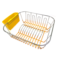 Égouttoir à vaisselle en métal électroplaqué pour comptoir de cuisine avec porte-ustensiles jaune et plateau de drainage