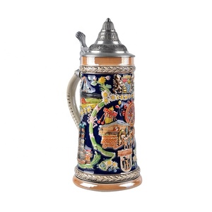 Mug à boissons alcoolisées en verre, tasse à <span class=keywords><strong>bière</strong></span>, compatible animaux <span class=keywords><strong>de</strong></span> la forêt, accessoire avec couvercle petper, Tankard, 1 litre - Product Image 2