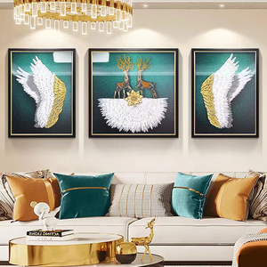 Sala de estar física tridimensional decoración moderna minimalista tríptico Bodhi hoja pintura hecha a mano obras de arte - Product Image 4