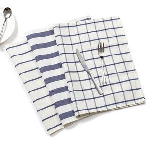 Serviettes de cuisine 100% coton bleu rayé à carreaux style nordique rectangulaires lavables en machine pour usage en cuisine - Product Image 2