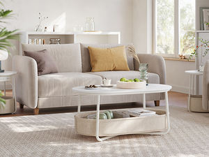 VASAGLE White <strong>Round</strong> <strong>Cloth</strong> Basket 2 Drawers Coffee <strong>Table</strong> - Product Image 6