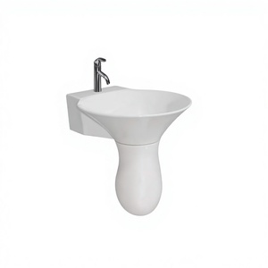 Lavabo de Cerámica de Calidad Certificada, Acabado Brillante, con Pedestal Medio, Ecológico, Fácil de Limpiar, Certificado CE, para Villa - Product Image 1