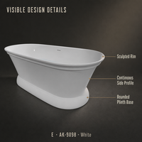 Baignoire ovale en surface solide blanche, à bord sculpté, haute brillance, portable, avec socle arrondi, pour usage intérieur en hôtel, personnalisable, vente en gros
