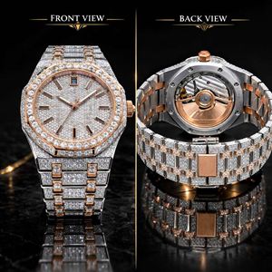 Reloj Automático de 41MM con Movimiento ETA, Diamantes Moissanite VVS, Acero Inoxidable, Tono Oro Rosa, Blanco y Amarillo - Product Image 4