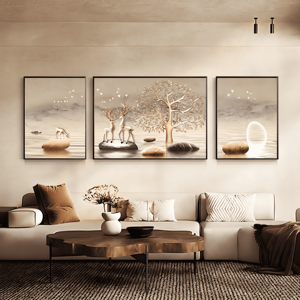 Arbre doré moderne salon décoration <span class=keywords><strong>murale</strong></span> peinture canapé atmosphérique fond mur triplet cristal porcelaine peinture - Product Image 2