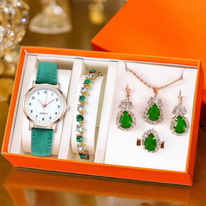 2026 Trending Women <strong>Watch</strong> Set Leather Strap with Teardrop Jewelry for Wholesale - Product Image 4