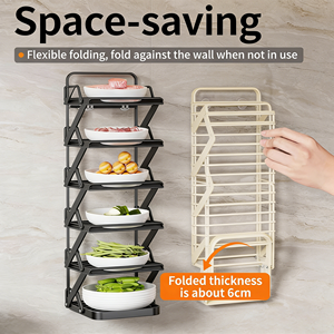 Scaffale Pieghevole Multifunzionale da Parete per Cucina, Portapiatti <span class=keywords><strong>a</strong></span> Più Livelli per Preparazione e Conservazione - Product Image 5