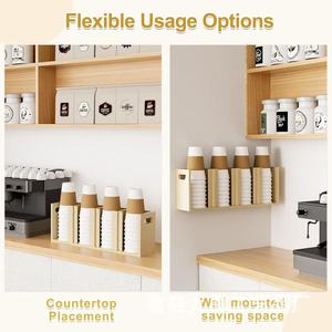 Portavasos de madera con múltiples compartimentos, estante de almacenamiento de vasos de papel de madera maciza para uso en mesas de cafeterías y tiendas de té. - Product Image 5
