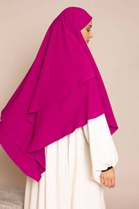 Einfarbig 2 geschichtet Malaysia Islamisches Ramadan Gebet Abaya Jilbab Muslimische Frauen Long Chiffon Hijab Khimar - Product Image 3