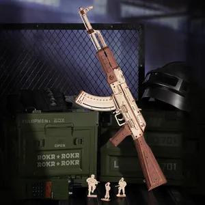 Robotime Rokr DIY artesanías de madera LQ901 banda de goma pistola modelo Kit juguetes 3D rompecabezas para adultos