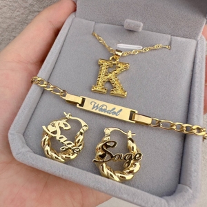 Lateefah индивидуальное имя мини для девочек серьги-кольца с буквами ожерелье именной браслет набор стальных украшений - Product Image 2