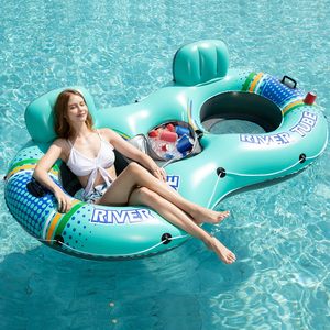 <b>Inflatable</b> River Tube <b>Float</b> Double Seat With Cooler Cup Holders PVC <b>Pool</b> Lounge <b>Float</b> For Adults Outdoor Water Fun - Product Image 1