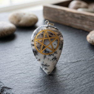 Pendentif Pentagramme en Bois Plaqué Or avec Agate, Design Classique Étoile, Bijou Unisexe - Product Image 2