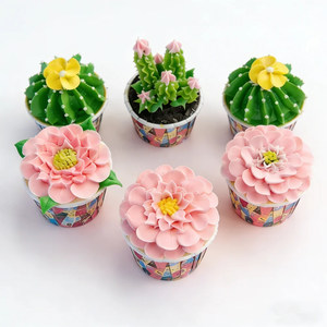 Pequeños cupcakes de plástico hechos a mano, decorados con glaseado fino, cactus, girasol, rosa, flor, fresa, rosa, verde, bonitos, ecológicos - Product Image 1