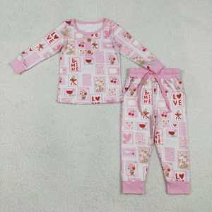 Conjunto de Ropa para Niñas con Estampado de Corazón de Flores LOVE, Color Rosa, para el Día de San Valentín, Venta al por Mayor, Ropa de Moda Infantil, Boutique para Niños Pequeños - Product Image 1