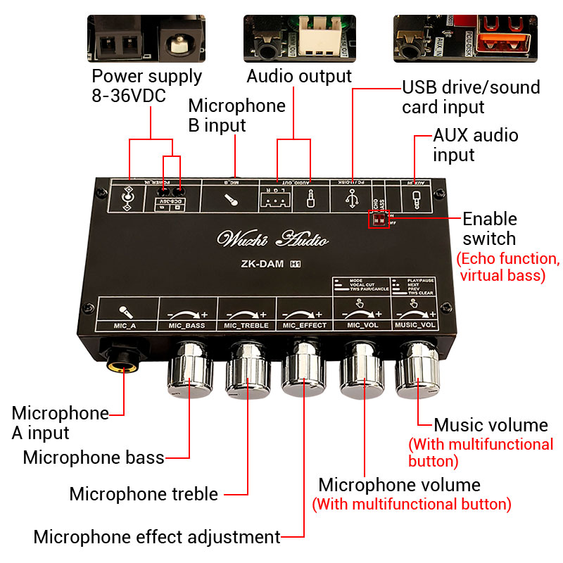 WUZHI Audio Dam H1 Karaoke Reverb Board with Bluetooth & USB WUZHI Audio Dam H1 Karaoke Reverb Board with Bluetooth & USB